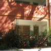 Esterno di un edificio arancione con piante.