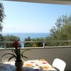 Vista mare da una terrazza con pianta su tavolo.