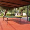 Tavolo da ping pong sotto una tettoia.