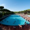 Piscina frequentata circondata da alberi.
