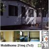 Casa mobile bianca con interni e pianta mostrati.