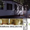Una casa mobile bianca con ombre a terra.