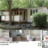 Mobil home con veranda e planimetria.